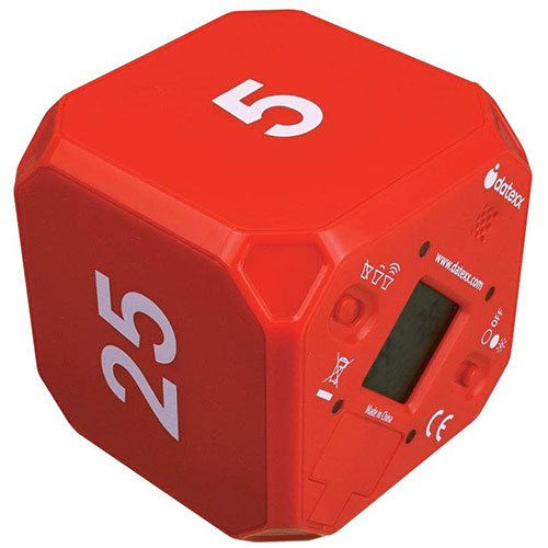 Datexx TimeCubePlus プリセットタイマー。本体を倒すだけで5分・10分・20分・25分を切り替えられる