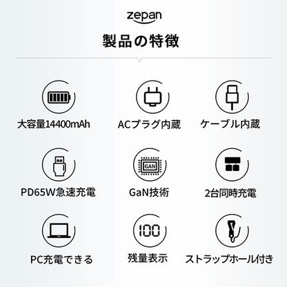 zepan ゼパン 充電器とモバイルバッテリー2in1 モバイルバッテリーPD65 zepan-pd65