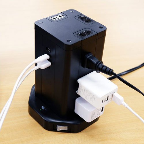 HIDISC タワー型USB付電源タップ　(Type-C×2+Type-A×2)　HD-AC12C2U2BK